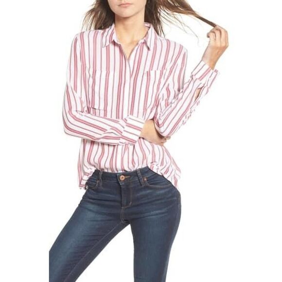 BP The Perfect Shirt purple white high low Stripe Button Down Shirt NWT Womens S - Picture 1 of 7